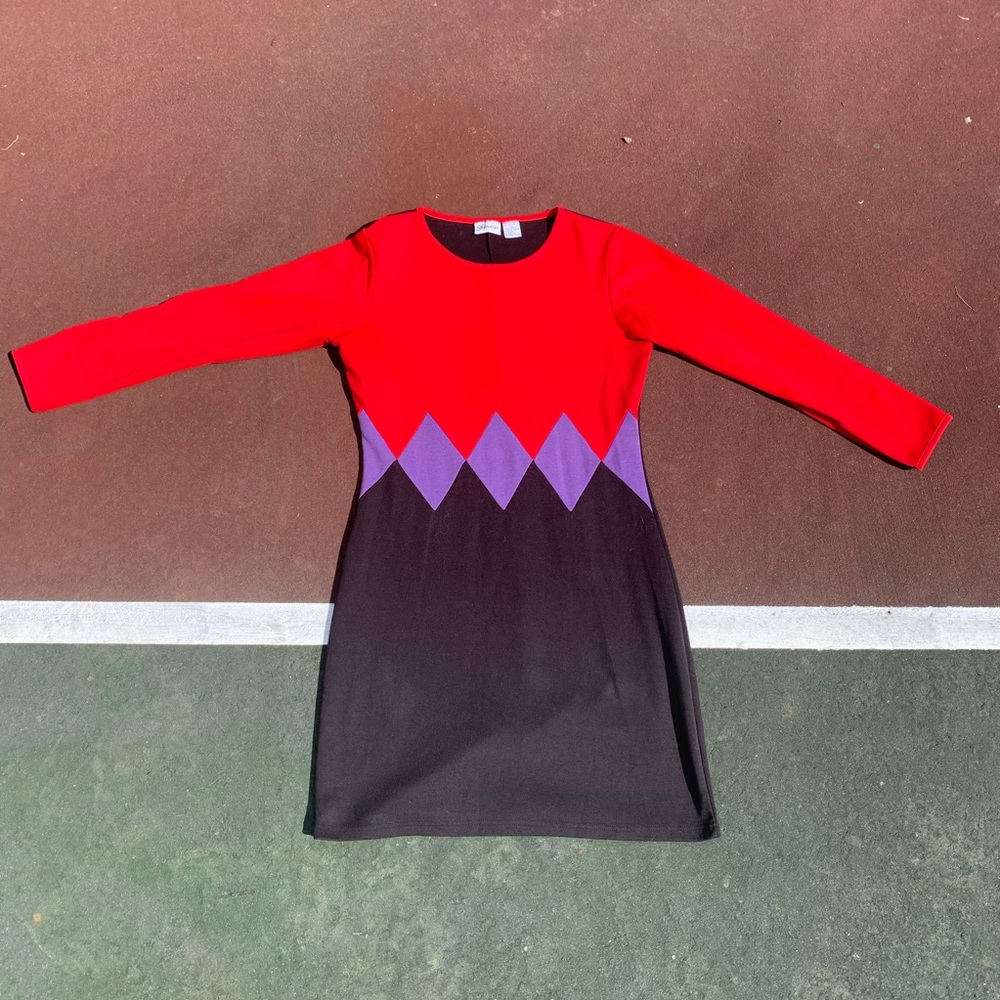 Vintage Argyle Diamond color block sweater dress